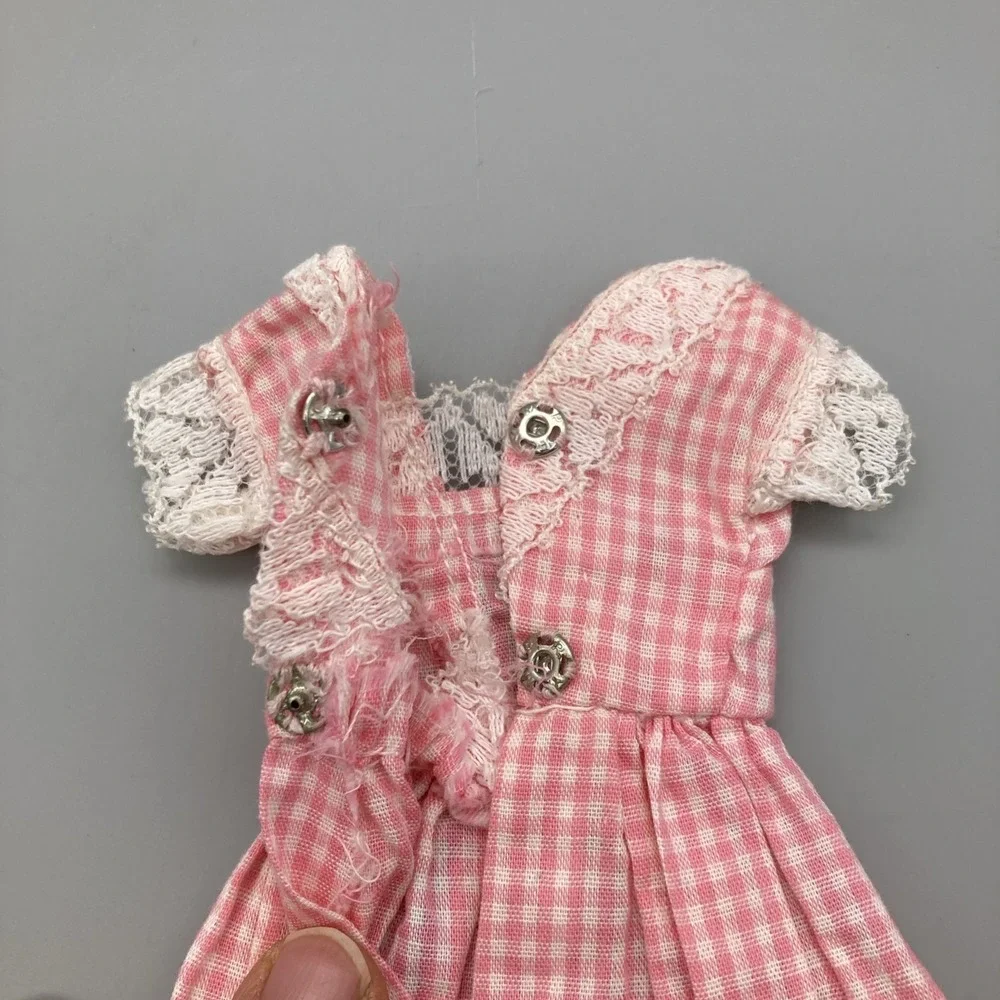 Set Of 2 Vintage Handmade Barbie Dresses Red White Polka Dot/Pink Gingham